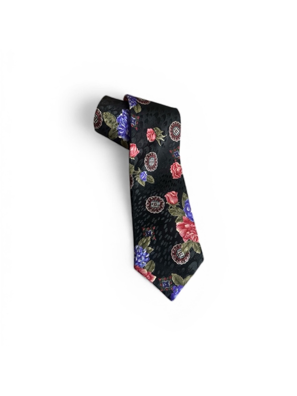 Handsome Mens Vintage Jordache Black Floral Tie with Roses 🌹